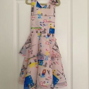 Little Miss Boutique girls tiered pink chiffon fun print Dress size 8 years